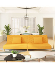 Canapé-lit à 2 places avec deux oreillers jaune tissu | Mobilier & Déco
