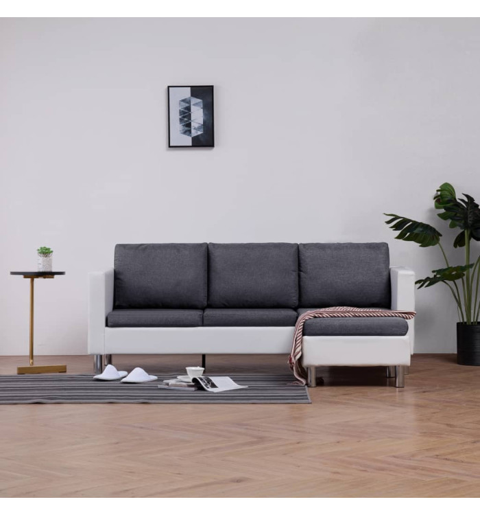 Canapé à 3 places avec coussins blanc similicuir | Mobilier & Déco