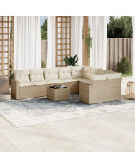 Salon de jardin avec coussins 10 pcs beige résine tressée | Mobilier & Déco