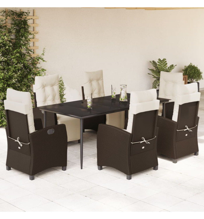 Ensemble à manger de jardin et coussins 7 pcs marron rotin | Mobilier & Déco