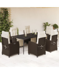 Ensemble à manger de jardin et coussins 7 pcs marron rotin | Mobilier & Déco
