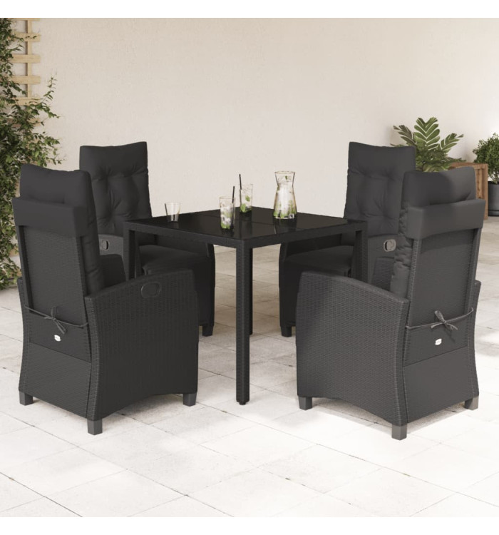 Ensemble à manger de jardin coussins 5pcs Noir Résine tressée | Mobilier & Déco
