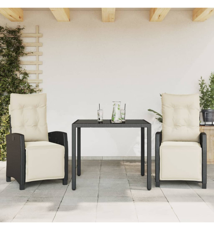 Ensemble à manger de jardin avec coussins 3 pcs Noir | Mobilier & Déco