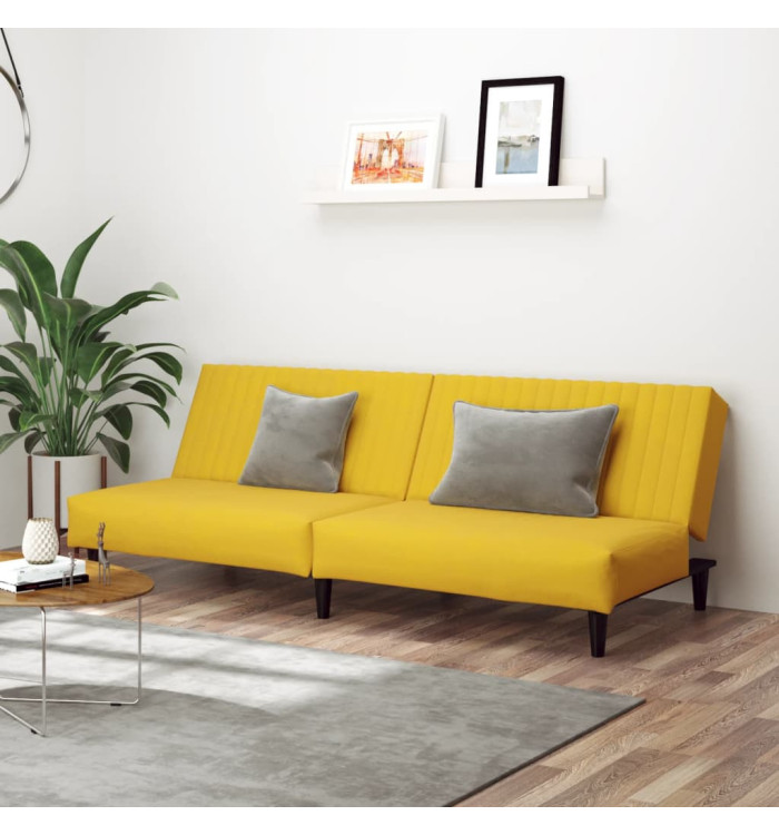 Canapé-lit 2 places jaune velours | Mobilier & Déco