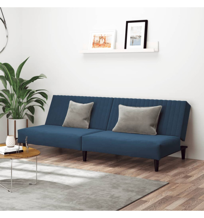 Canapé-lit à 2 places Bleu Velours | Mobilier & Déco