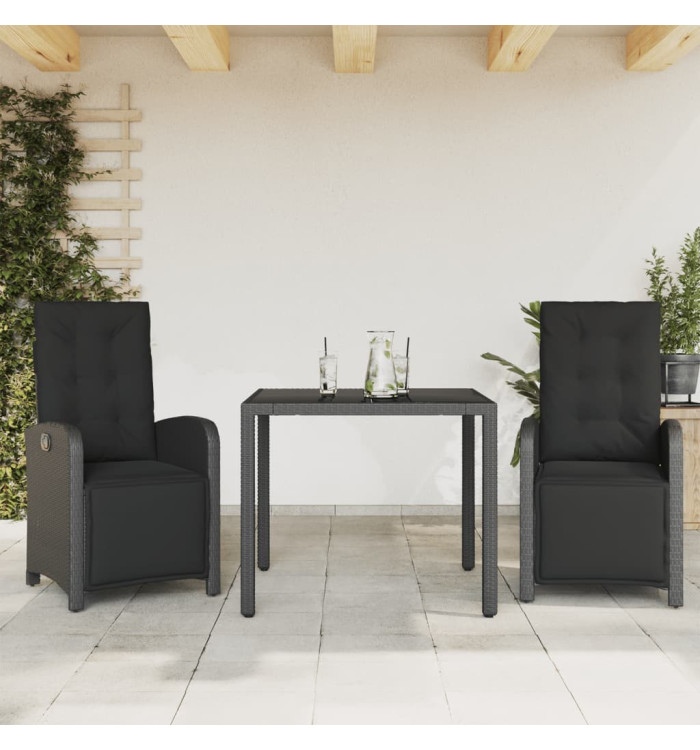 Ensemble de bistro 3 pcs avec coussins noir résine tressée | Mobilier & Déco