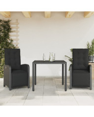 Ensemble de bistro 3 pcs avec coussins noir résine tressée | Mobilier & Déco
