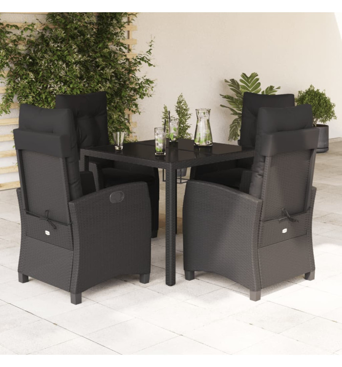 Ensemble à manger de jardin coussins 5pcs Noir Résine tressée | Mobilier & Déco