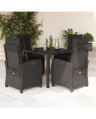 Ensemble à manger de jardin coussins 5pcs Noir Résine tressée | Mobilier & Déco