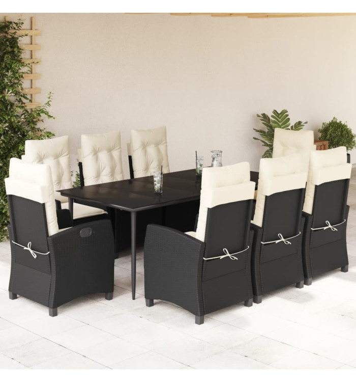 Ensemble à manger de jardin 9pcs coussins noir résine tressée | Mobilier & Déco