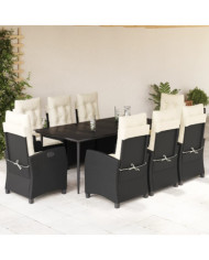 Ensemble à manger de jardin 9pcs coussins noir résine tressée | Mobilier & Déco