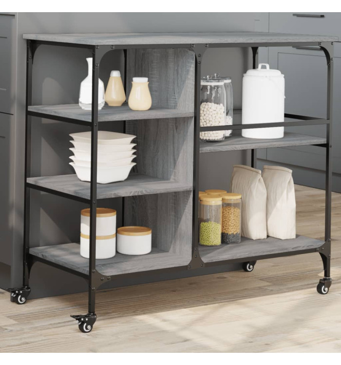 Chariot de cuisine sonoma gris 100x45x89,5 cm bois d'ingénierie | Mobilier & Déco