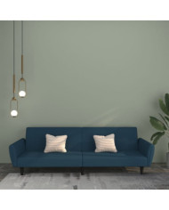 Canapé-lit à 2 places Bleu Velours | Mobilier & Déco