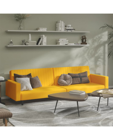 Canapé-lit 2 places jaune velours | Mobilier & Déco
