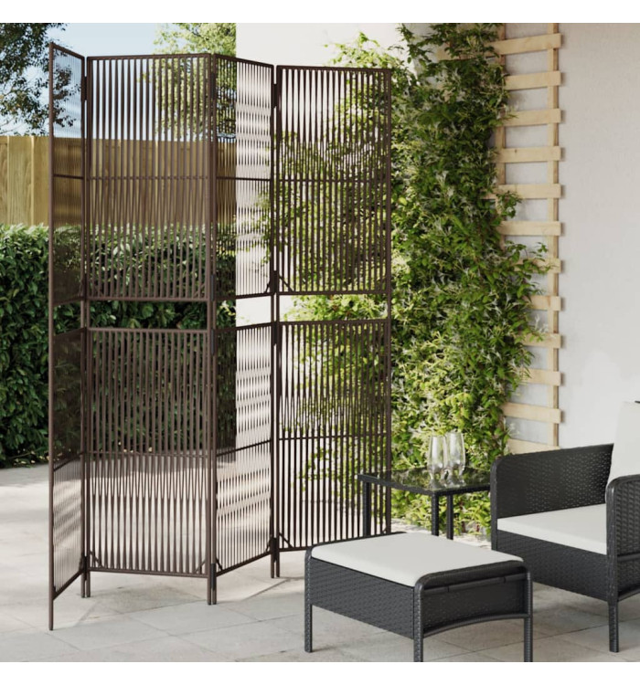 Cloison de séparation 4 panneaux marron résine tressée | Mobilier & Déco