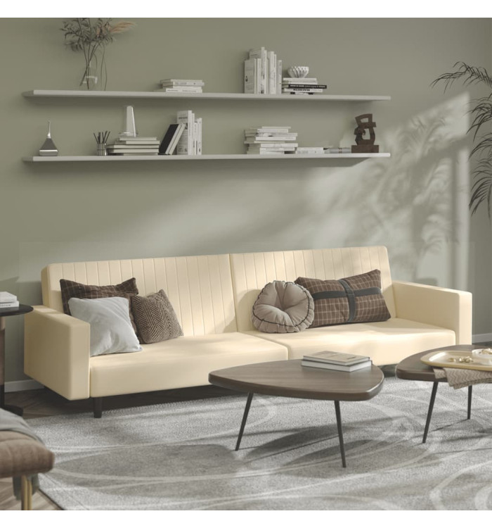 Canapé-lit à 2 places crème velours | Mobilier & Déco