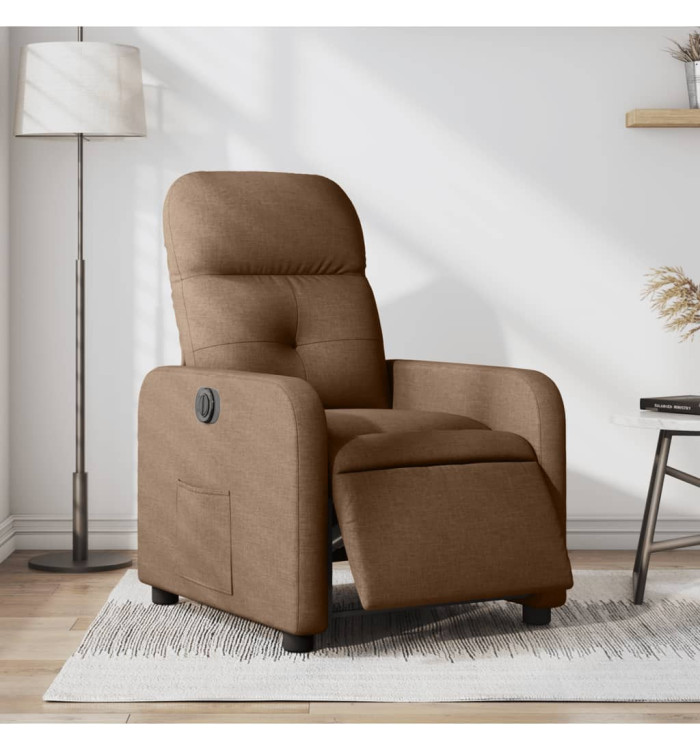 Fauteuil inclinable électrique Marron Tissu | Mobilier & Déco