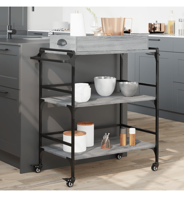 Chariot de cuisine sonoma gris 81,5x41x92,5cm bois d'ingénierie | Mobilier & Déco
