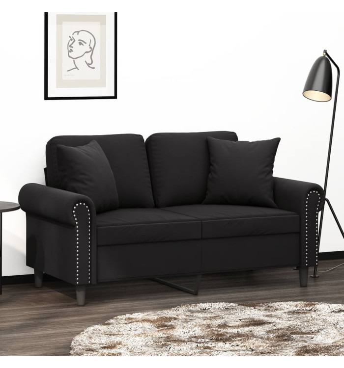 Canapé 2 places avec oreillers décoratifs noir 120 cm velours | Mobilier & Déco