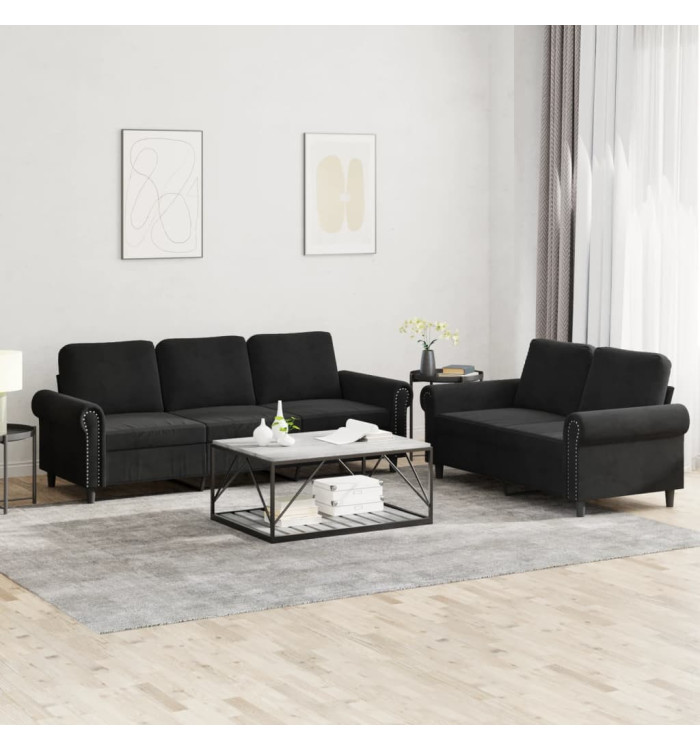 Ensemble de canapés 2 pcs avec coussins Noir Velours | Mobilier & Déco