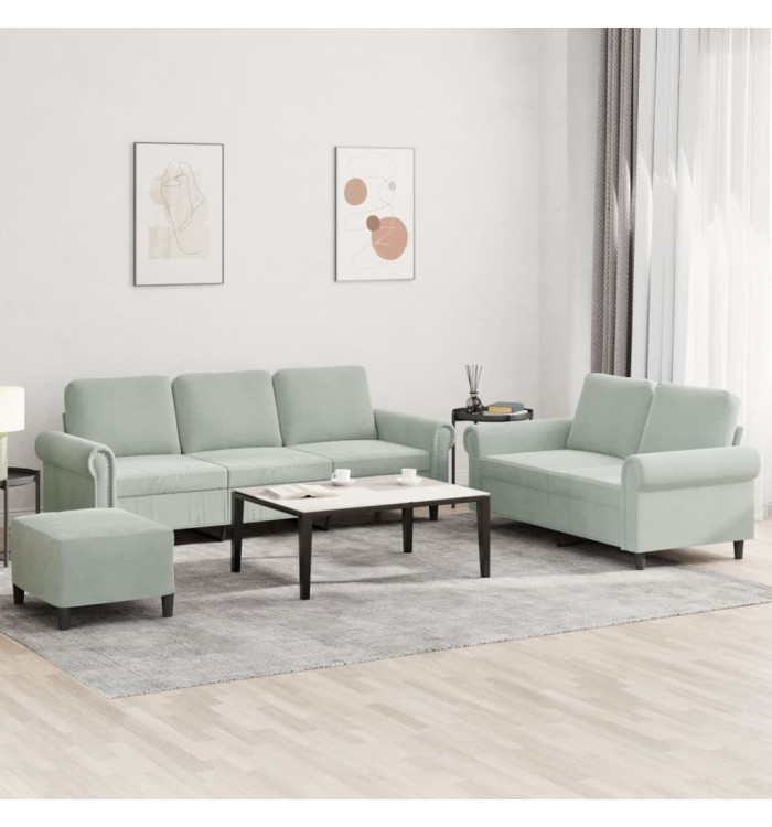 Ensemble de canapés 3 pcs avec coussins Gris clair Velours | Mobilier & Déco