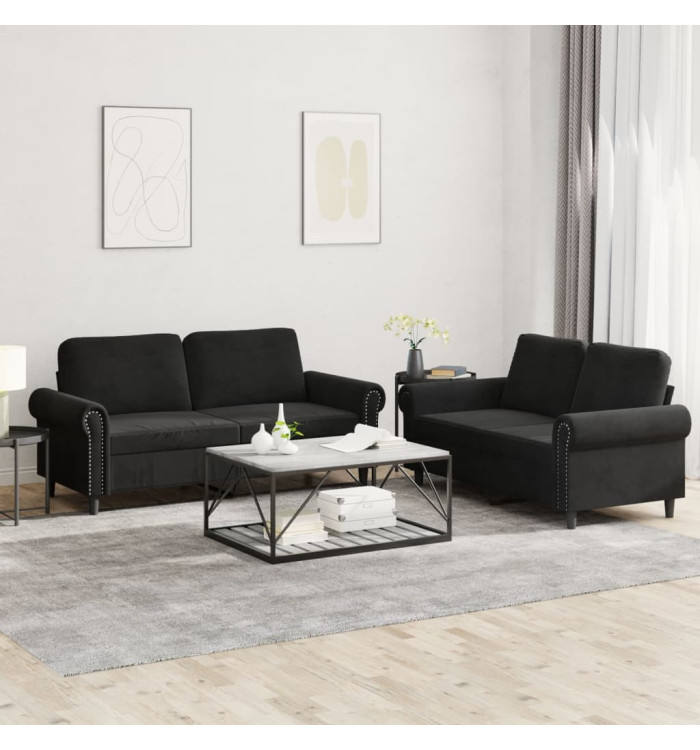 Ensemble de canapés 2 pcs avec coussins Noir Velours | Mobilier & Déco
