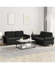 Ensemble de canapés 2 pcs avec coussins Noir Velours | Mobilier & Déco