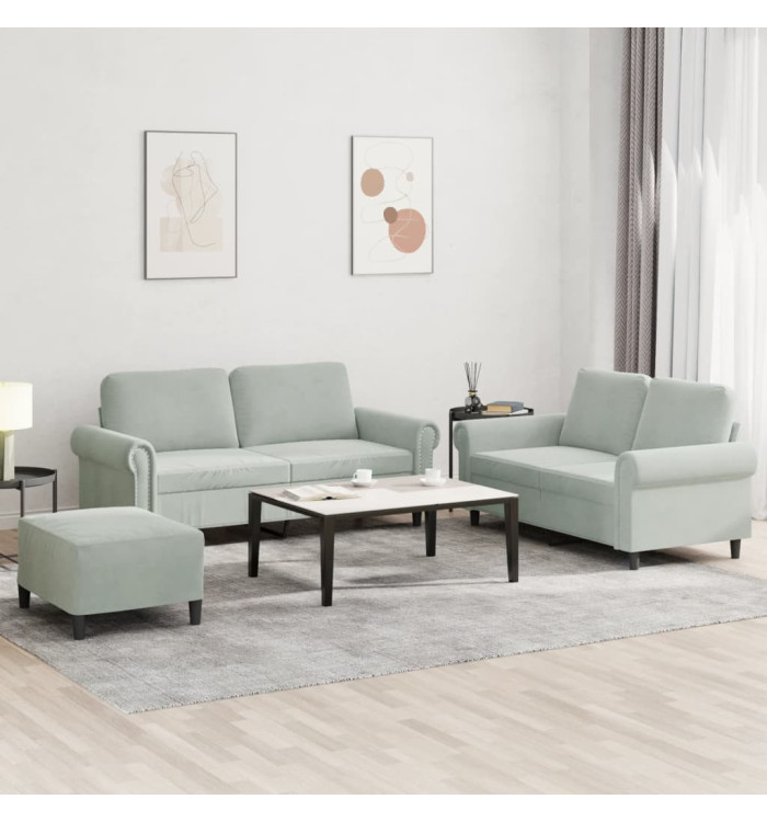 Ensemble de canapés 3 pcs avec coussins Gris clair Velours | Mobilier & Déco