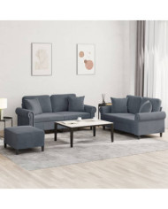 Ensemble de canapés 3 pcs avec coussins gris foncé velours | Mobilier & Déco