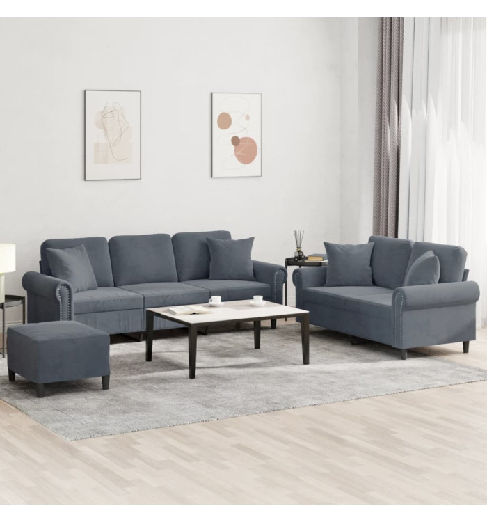 Ensemble de canapés 3 pcs avec coussins gris foncé velours | Mobilier & Déco
