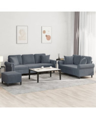 Ensemble de canapés 3 pcs avec coussins gris foncé velours | Mobilier & Déco