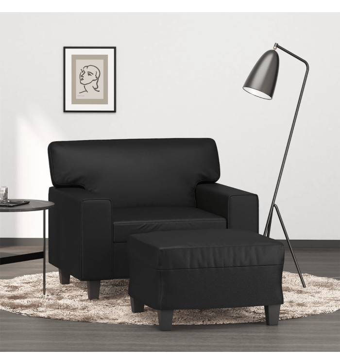 Fauteuil avec repose-pied Noir 60 cm Similicuir | Mobilier & Déco