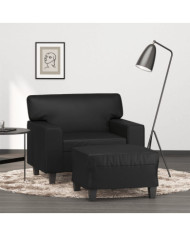 Fauteuil avec repose-pied Noir 60 cm Similicuir | Mobilier & Déco