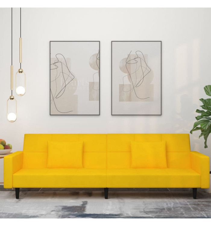 Canapé-lit à 2 places avec deux oreillers Jaune Velours | Mobilier & Déco