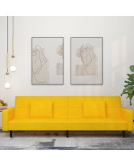 Canapé-lit à 2 places avec deux oreillers Jaune Velours | Mobilier & Déco