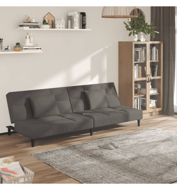 Canapé-lit à 2 places avec deux oreillers Gris foncé Velours | Mobilier & Déco