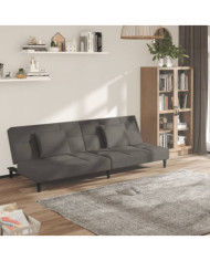 Canapé-lit à 2 places avec deux oreillers Gris foncé Velours | Mobilier & Déco