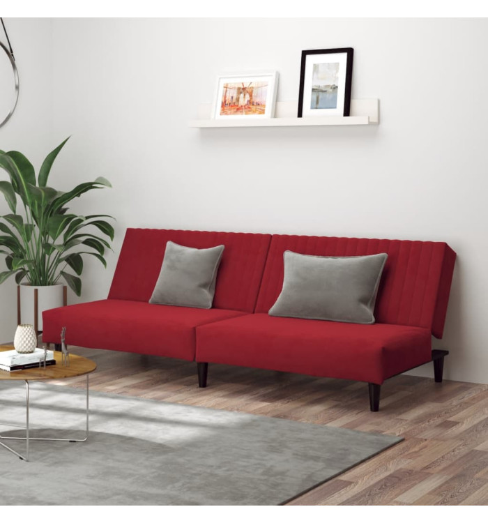 Canapé-lit 2 places rouge bordeaux velours | Mobilier & Déco