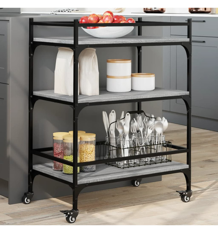 Chariot de cuisine sonoma gris 65x40x86,5 cm bois d'ingénierie | Mobilier & Déco