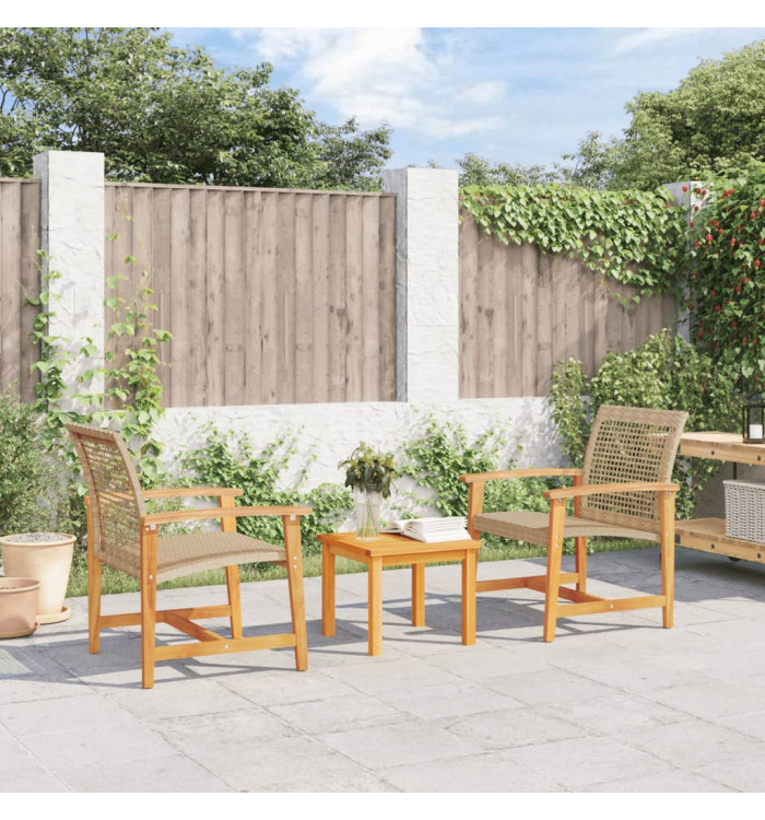Chaises de jardin lot de 2 beige résine tressée bois d’acacia | Mobilier & Déco