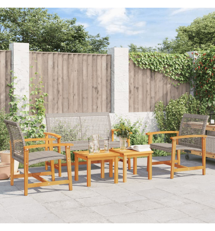 Salon de jardin 5 pcs gris résine tressée et bois d'acacia | Mobilier & Déco