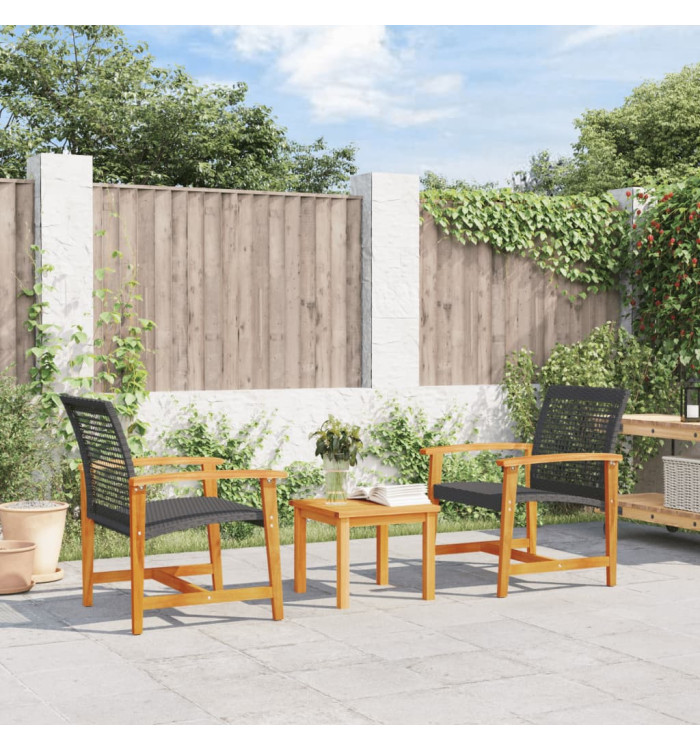 Chaises de jardin lot de 2 noir résine tressée et bois d’acacia | Mobilier & Déco