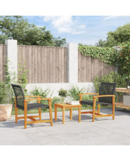 Chaises de jardin lot de 2 noir résine tressée et bois d’acacia | Mobilier & Déco