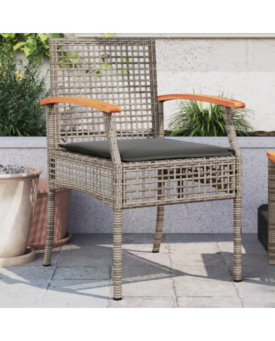 Chaises de jardin coussins lot de 2 gris résine tressée acacia | Mobilier & Déco
