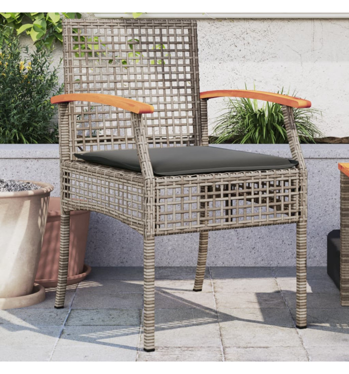 Chaises de jardin coussins lot de 2 gris résine tressée acacia | Mobilier & Déco