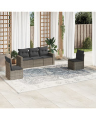 Salon de jardin 5 pcs avec coussins gris résine tressée | Mobilier & Déco