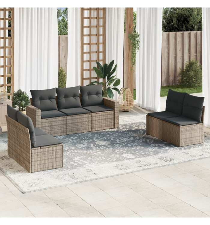 Salon de jardin avec coussins 7 pcs gris résine tressée | Mobilier & Déco