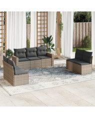 Salon de jardin avec coussins 7 pcs gris résine tressée | Mobilier & Déco