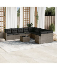 Salon de jardin 11 pcs avec coussins gris résine tressée | Mobilier & Déco