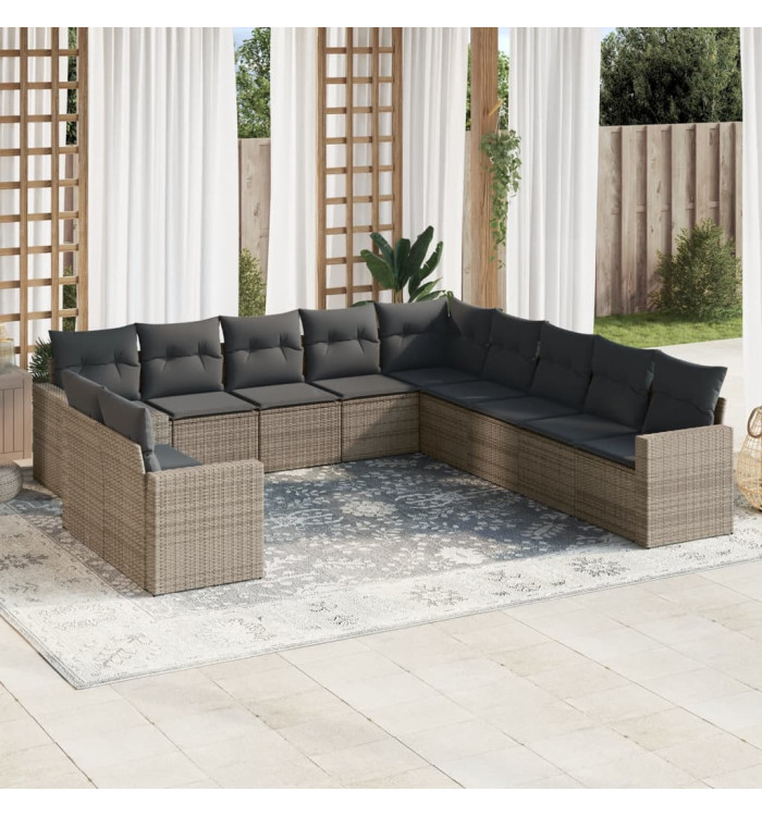 Salon de jardin 11 pcs avec coussins gris résine tressée | Mobilier & Déco